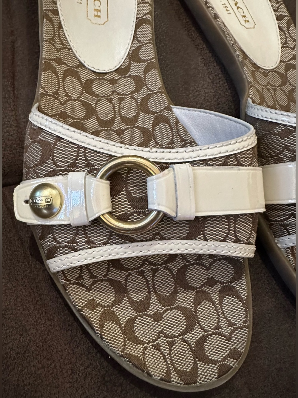 Vintage Coach Brown Signature Slide Mules with Cream Trim Mint Size 9.5 Y2K - Picture 2 of 5
